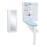 JCNFA-Tablas de planchar Centro de planchado plegable para montaje en pared de muebles,Estación de almacenamiento de planchado plegable Con puerta de espejo,Palanca de fácil liberación,Ar(Color:White)